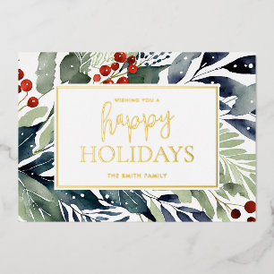 Carte De Vœux En Aluminium Joyeuses Fêtes Floral Aquarelle