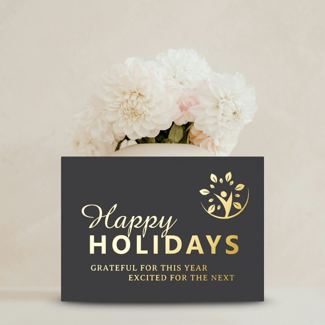 Carte De Vœux En Aluminium Joyeuses Fêtes moderne avec logo entreprise or (Modern Happy holidays with logo business gold Foil Holiday Card)