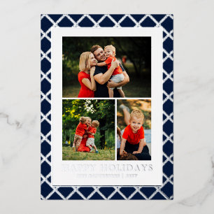 Carte De Vœux En Aluminium Joyeuses Fêtes Photo Collage Bleu Check Noël