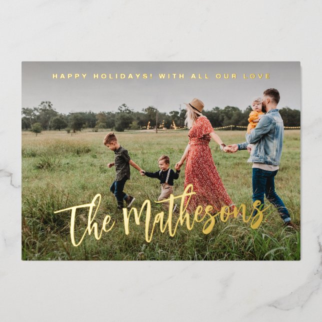Carte De Vœux En Aluminium Joyeuses Fêtes Photo de Famille Personnalisée Mode (Recto)