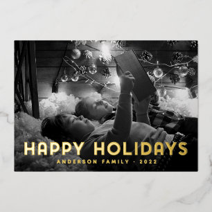 Carte De Vœux En Aluminium Joyeuses Fêtes Typographie Simple Moderne