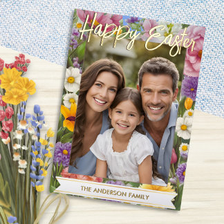 Carte De Vœux En Aluminium Joyeuses Fleurs de Pâques Printemps Famille Photo