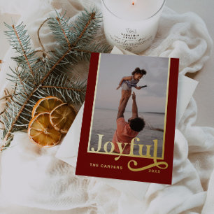 Carte De Vœux En Aluminium Joyeux Bourgogne foncée Téméraire Typographie Phot