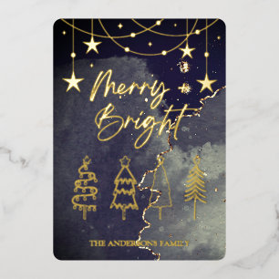 Carte De Vœux En Aluminium Joyeux Bright Élégant Script Pine Arbres Noël