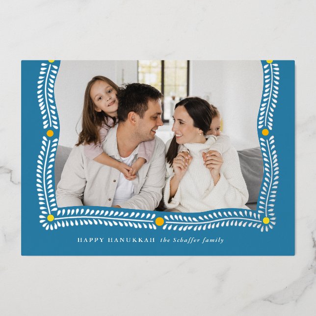 Carte De Vœux En Aluminium Joyeux cadre Hanoukka de lumière photo (Recto)