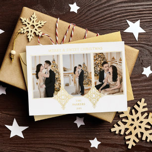 Carte De Vœux En Aluminium Joyeux & Doux Noël Élégant Collage de 3 Photos