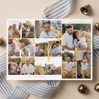Carte De Vœux En Aluminium Joyeux Élégant Minimaliste Collage de 12 Photos No
