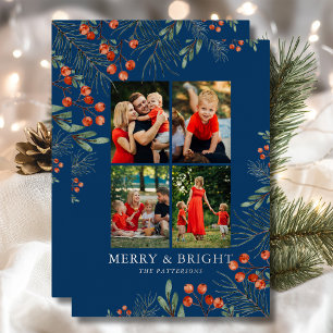 Carte De Vœux En Aluminium Joyeux et brillant Noël Photo Collage Floral