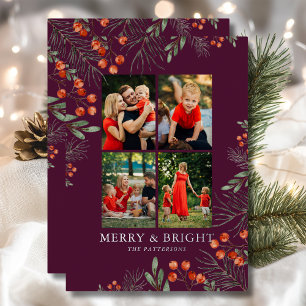 Carte De Vœux En Aluminium Joyeux et brillant Noël Photo Collage Floral