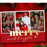 Carte De Vœux En Aluminium Joyeux et brillant trois photos Rouge et or<br><div class="desc">Joyeuse et brillante typographie famille de Noël Photos en arrière - plan rouge et blanc. vous pouvez changer la couleur arrière - plan dans les deux côtés et le type de police et la couleur du dos.</div>