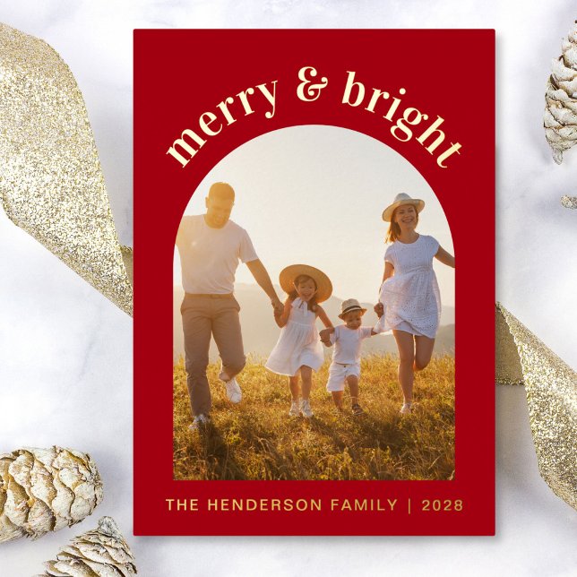 Carte De Vœux En Aluminium Joyeux Et Lumineux Arc Photo Noël (Share the love and warmth of the season with an elegant gold foil photo Christmas card)