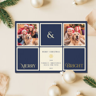 Carte De Vœux En Aluminium Joyeux Et Lumineux Marine Blue Gold Foil 2 Photo