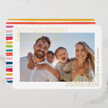 Carte De Vœux En Aluminium JOYEUX et LUMINEUX PHOTO famille moderne colorée<br><div class="desc">par kat massard >>> kat@simplysweetPAPERIE.com <<<</div>