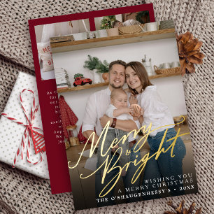 Carte De Vœux En Aluminium Joyeux et lumineux script photo Noël