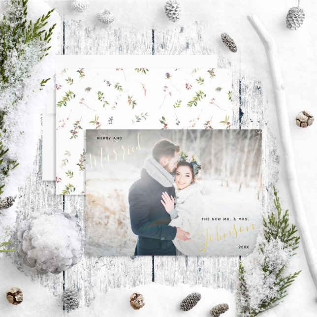 Carte De Vœux En Aluminium Joyeux et marié Berry hiver photo Mariage (Créateur téléchargé)