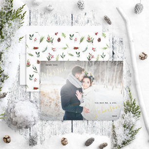Carte De Vœux En Aluminium Joyeux et marié rouge hiver mariage photo