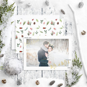 Carte De Vœux En Aluminium Joyeux et marié rouge hiver mariage photo