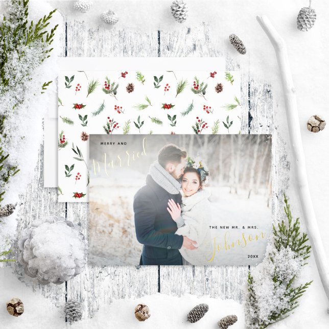 Carte De Vœux En Aluminium Joyeux et marié rouge hiver mariage photo (Créateur téléchargé)