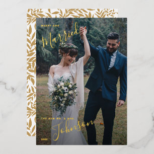 Carte De Vœux En Aluminium Joyeux et marié Script Mariage photo Foil Holiday