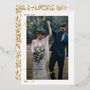 Carte De Vœux En Aluminium Joyeux et marié Script Mariage photo Foil Holiday