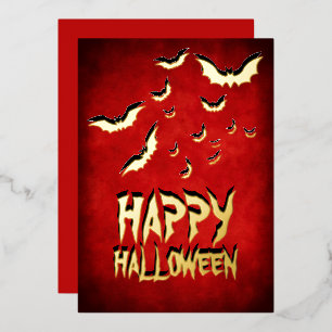 Carte De Vœux En Aluminium Joyeux Halloween Rouge Noir Et Or