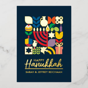 Carte De Vœux En Aluminium Joyeux Hanoukka / Chanukah Juif Salutation Foil