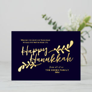 Carte De Vœux En Aluminium Joyeux Hanukkah 3 Photo Moderne à Lettres Manuscri