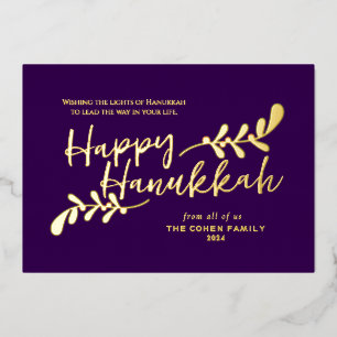 Carte De Vœux En Aluminium Joyeux Hanukkah 3 Photo Moderne à Lettres Manuscri