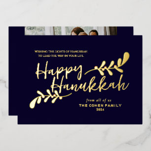 Carte De Vœux En Aluminium Joyeux Hanukkah à la main botanique moderne