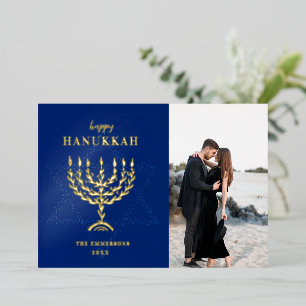Carte De Vœux En Aluminium Joyeux Hanukkah Étoile de David Menorah