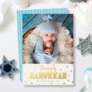 Carte De Vœux En Aluminium Joyeux Hanukkah Photo Moderne Fantaisiste Or Vérit