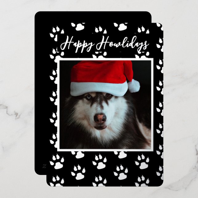 Carte De Vœux En Aluminium Joyeux Howlidays De l'empreinte de patte de chien  (Recto/Verso)