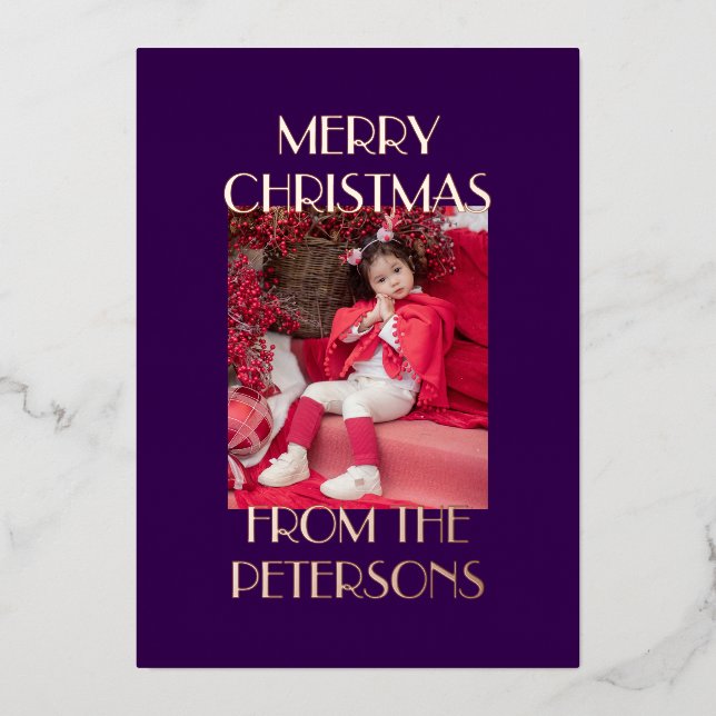 Carte De Vœux En Aluminium Joyeux Joyeux Noël Rose photo Or (Recto)