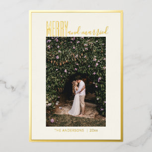 Carte De Vœux En Aluminium Joyeux Mariage Élégant Minimal Noël Photo Or