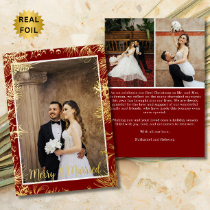 Carte De Vœux En Aluminium Joyeux & Marié Bordeaux & Or 3 Photo Noël