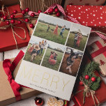 Carte De Vœux En Aluminium Joyeux minimaliste 5 photo<br><div class="desc">Feuille d'or moderne et élégant "MERRY",  Carte de collage photo de vacances. La carte comporte 5 photos à l'avant avec plusieurs lignes pour votre message personnalisé,  les noms et l'année à l'arrière de la carte.</div>