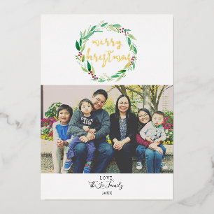 Carte De Vœux En Aluminium Joyeux Noël 1 Photo Couronne aquarelle Chic