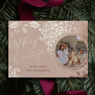 Carte De Vœux En Aluminium Joyeux Noël 1 Photo Vintage Holly Real