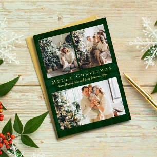 Carte De Vœux En Aluminium joyeux noël 3 photos buffle vert plaid or