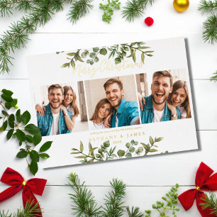 Carte De Vœux En Aluminium Joyeux Noël 3 Photos Verdure Or
