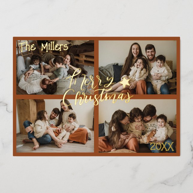 Carte De Vœux En Aluminium Joyeux Noël 4 photo Collage (Recto)