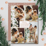 Carte De Vœux En Aluminium Joyeux Noël 4 Photo Collage Rose Or<br><div class="desc">Les vraies cartes de voeux de Noël comprennent votre nom de famille et l'accueil Joyeux Noël et Bonne Année en papier d'or rose chic lettrage avec votre collage photo préféré 4 bordé en papier d'or rose sur le devant et vos prénoms sur le dos. Le service Live Design peut vous...</div>