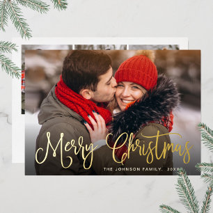 Carte De Vœux En Aluminium Joyeux Noël 4 PHOTO Salutation Gold