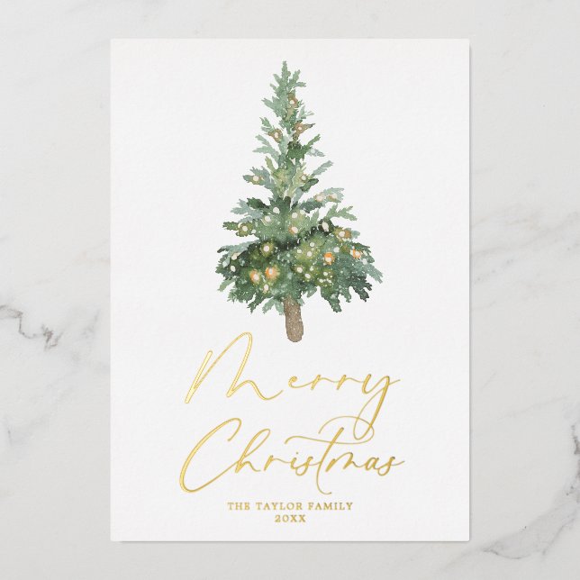 Carte De Vœux En Aluminium Joyeux Noël Aquarelle Arbre Or Huile Boho (Recto)
