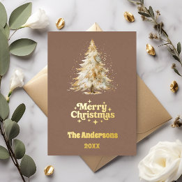 Carte De Vœux En Aluminium Joyeux Noël arbre mocha photo année en examen