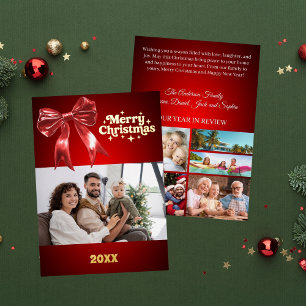 Carte De Vœux En Aluminium Joyeux Noël arc rouge photo or année en examen