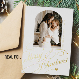 Carte De Vœux En Aluminium Joyeux Noël arche photo en or réel