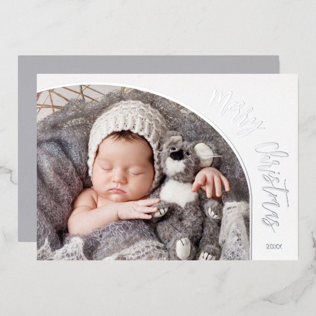 Carte De Vœux En Aluminium Joyeux Noël Argent Script (Recto/Verso)