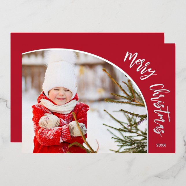 Carte De Vœux En Aluminium Joyeux Noël Argent Script (Recto/Verso)