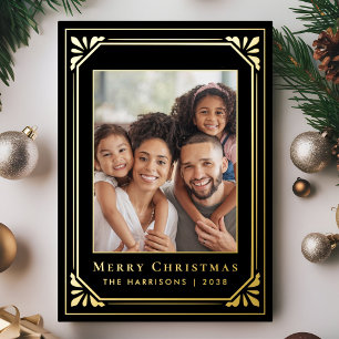 Carte De Vœux En Aluminium Joyeux Noël Art Déco Photo Noir Or